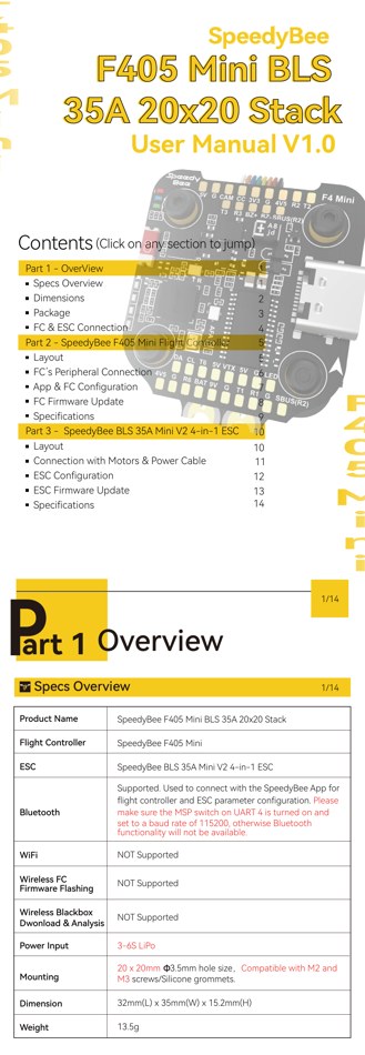 SpeedyBee F405 Mini BLS 35A Stack — User Manual — cover page